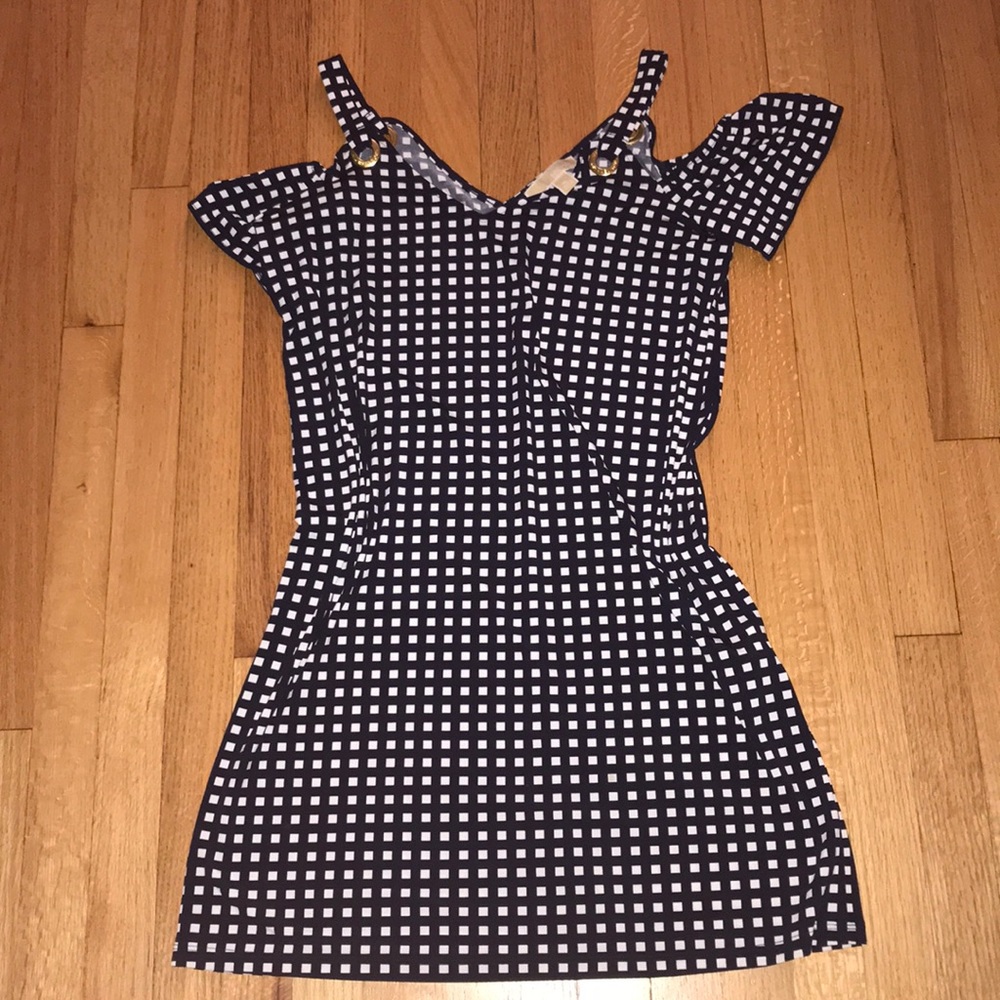 Navy + white shirt dress with straps and sleeves